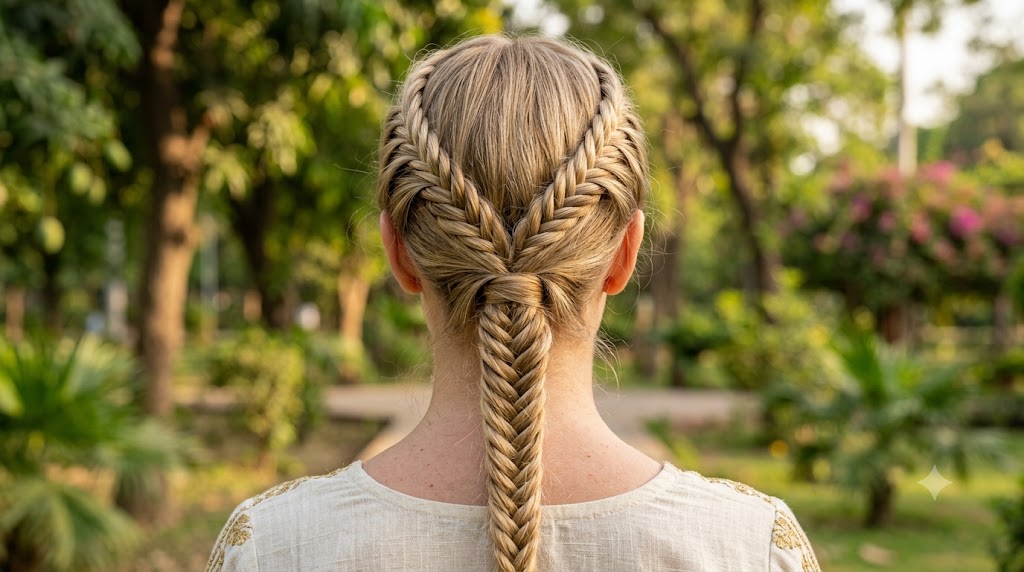 Half-Up Fishtail Crown Braid